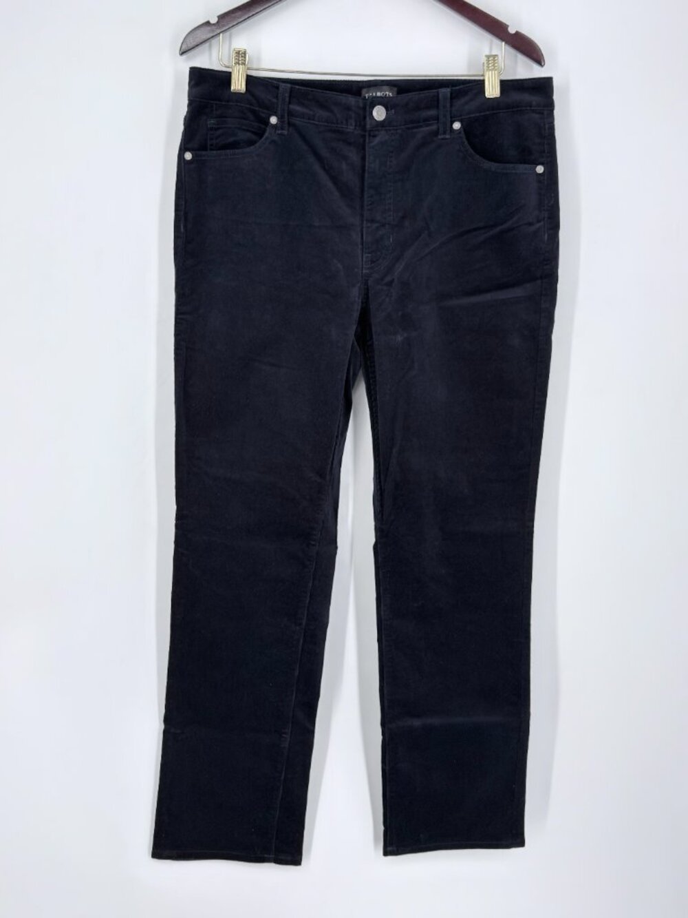 Talbots Black Straight Leg Corduroy Pants Womens Size 12P Petite Stretch